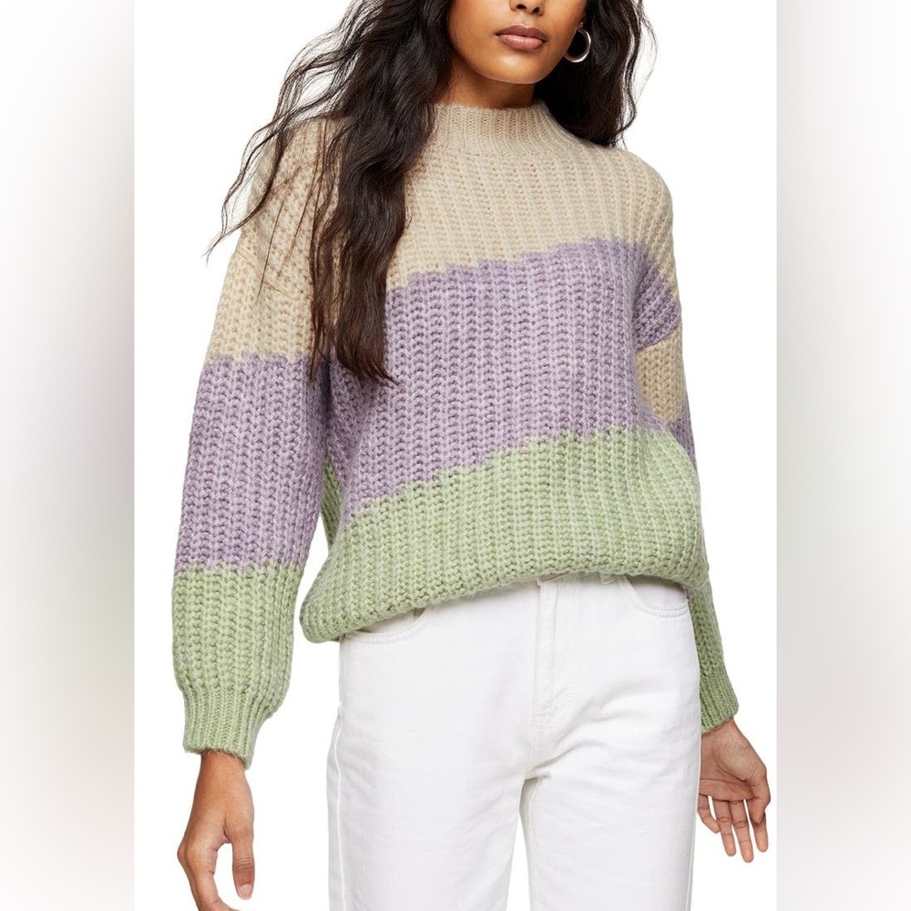 Topshop Colorblock Crewneck Sweater in Cream, Lavender & Sage Green
